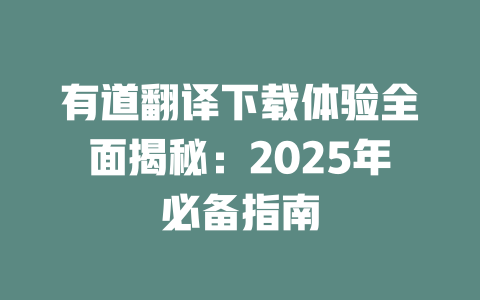 有道翻译下载体验全面揭秘：2025年必备指南 二