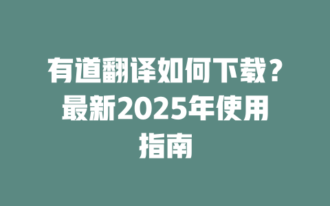 有道翻译如何下载？最新2025年使用指南 二