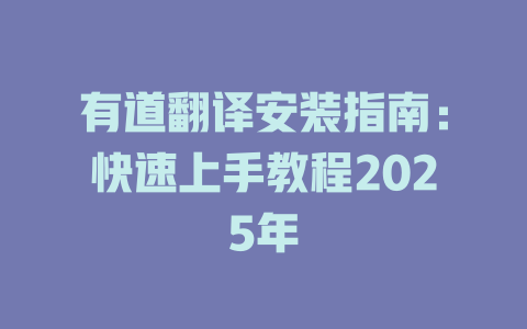 有道翻译安装指南：快速上手教程2025年 二