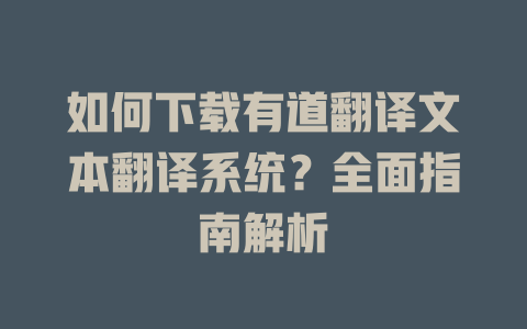 如何下载有道翻译文本翻译系统？全面指南解析 二