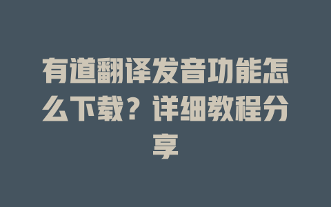 有道翻译发音功能怎么下载？详细教程分享 二