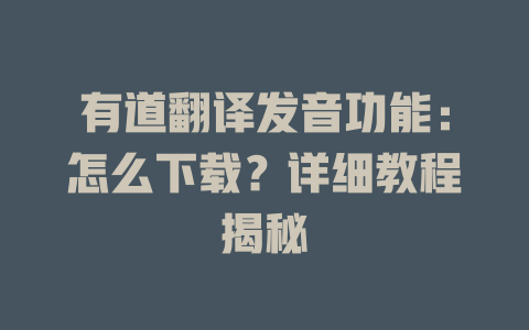 有道翻译发音功能：怎么下载？详细教程揭秘 二