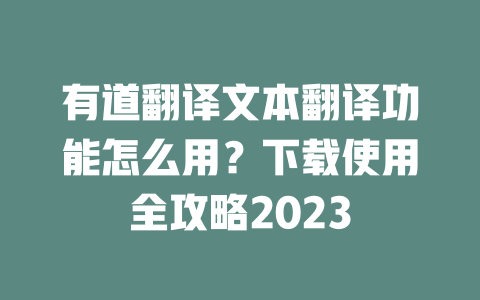 有道翻译文本翻译功能怎么用？下载使用全攻略2023 二