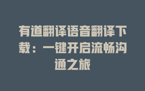 有道翻译语音翻译下载：一键开启流畅沟通之旅 二