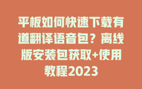 平板如何快速下载有道翻译语音包？离线版安装包获取+使用教程2023 二